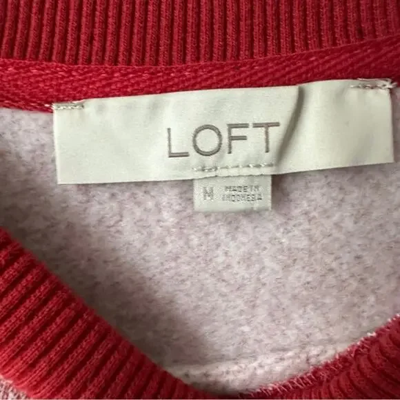 LOFT Puff Sleeve Sweatshirt Pink Heather Cozy Top Medium - Picture 5 of 5